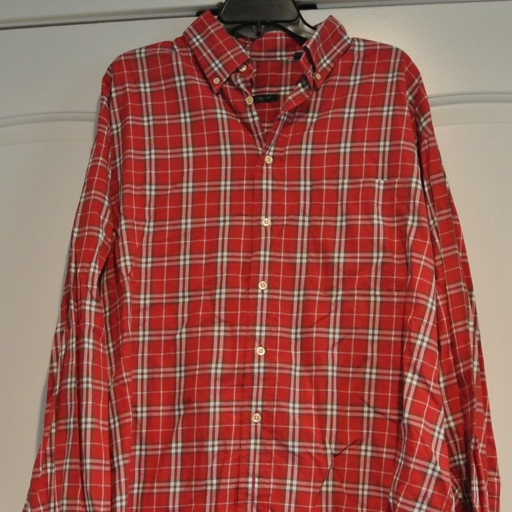 Men's Burberry Nova Check plaid long sleeve button down shirt XL - Red